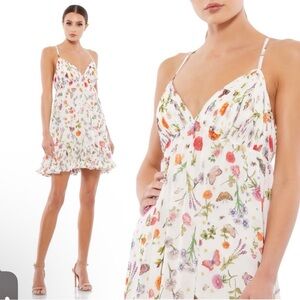 Mac Duggal Butterfly print ruffle hem mini dress